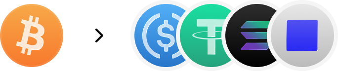 Bitcoin to USDC, USDT, SOL, and more